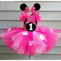 Nette Mädchen Rosa Mickey Tutu Kleid Baby Häkeln Tüll Kleid mit Weißen Punkten und Hairbow Kinder