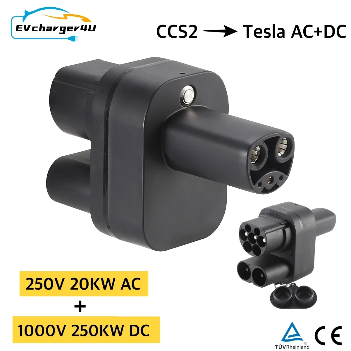 Evcharger4u ccs2 zu tesla adapter konverter 250amper 1000v 250kw für modell 3/x/y/s ccs combo 2 ev lade konverter adapter Image