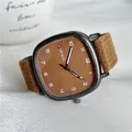 Marke Quarzuhr Jugend Student Uhr Vintage Quadratischen Zifferblatt Leder Gürtel Armbanduhr Casual