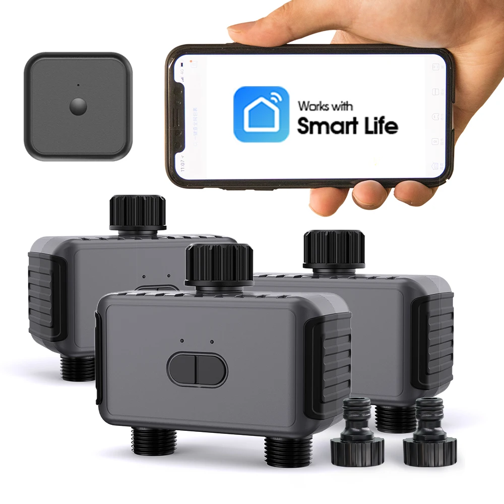 WiFi Bluetooth-kompatibler 2-Auslass-Gartenbewässerungs-Timer Drahtloser programmierbarer Wasserhahn-Schlauch Sprinkler-Bewässerungssteuerung Intelligenter Timer Regenverzögerung Wasserdichtes Design Image
