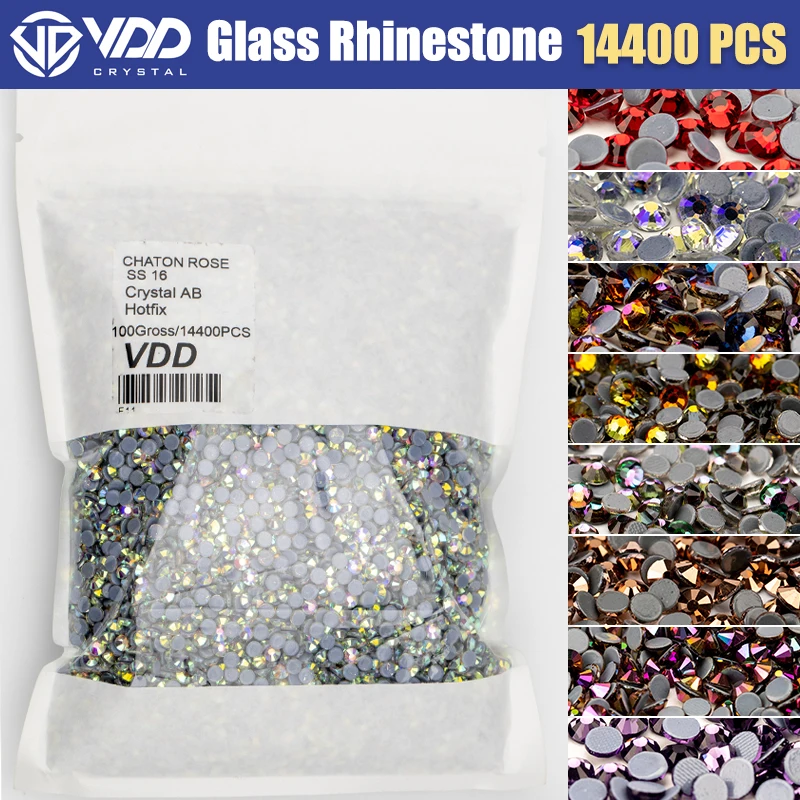 VDD Großhandel 14400 TEILE/PAKET SS6-SS20 Glas Kristall Hot Fix Strass Flatback Steine DIY Nail art Stoff Kleidung Dekoration Image
