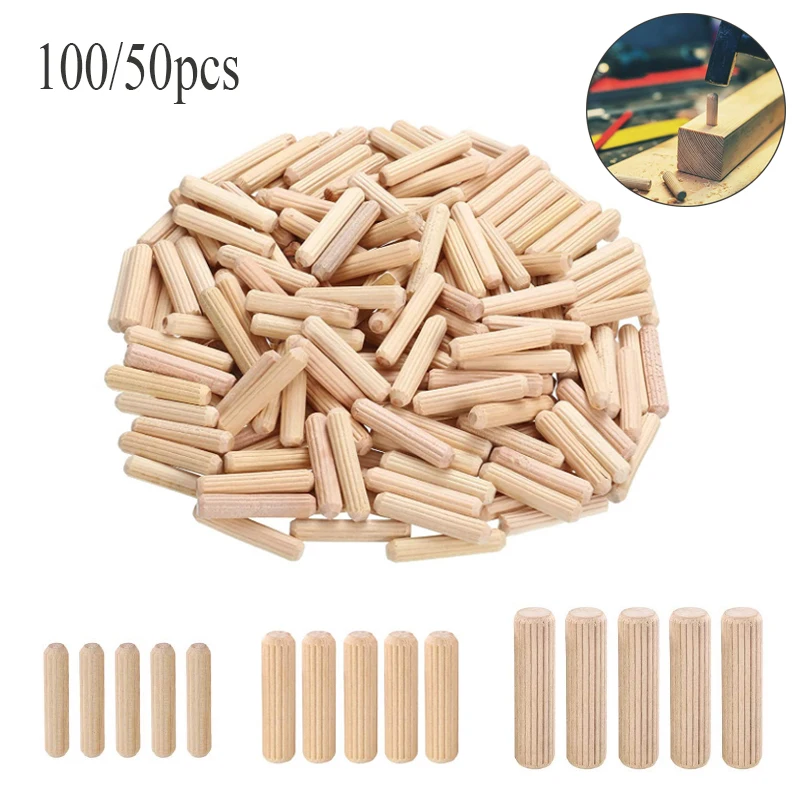 100/50 stücke Holz Dübel Schrank Schublade Runde Geriffelte Holz Handwerk Dübel Pins Stangen Set Möbel Fitting holz pass pin