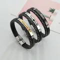 Acheerup Gravieren Name PU Leder Woven Männer Armband Punk Edelstahl Personalisierte Armreif