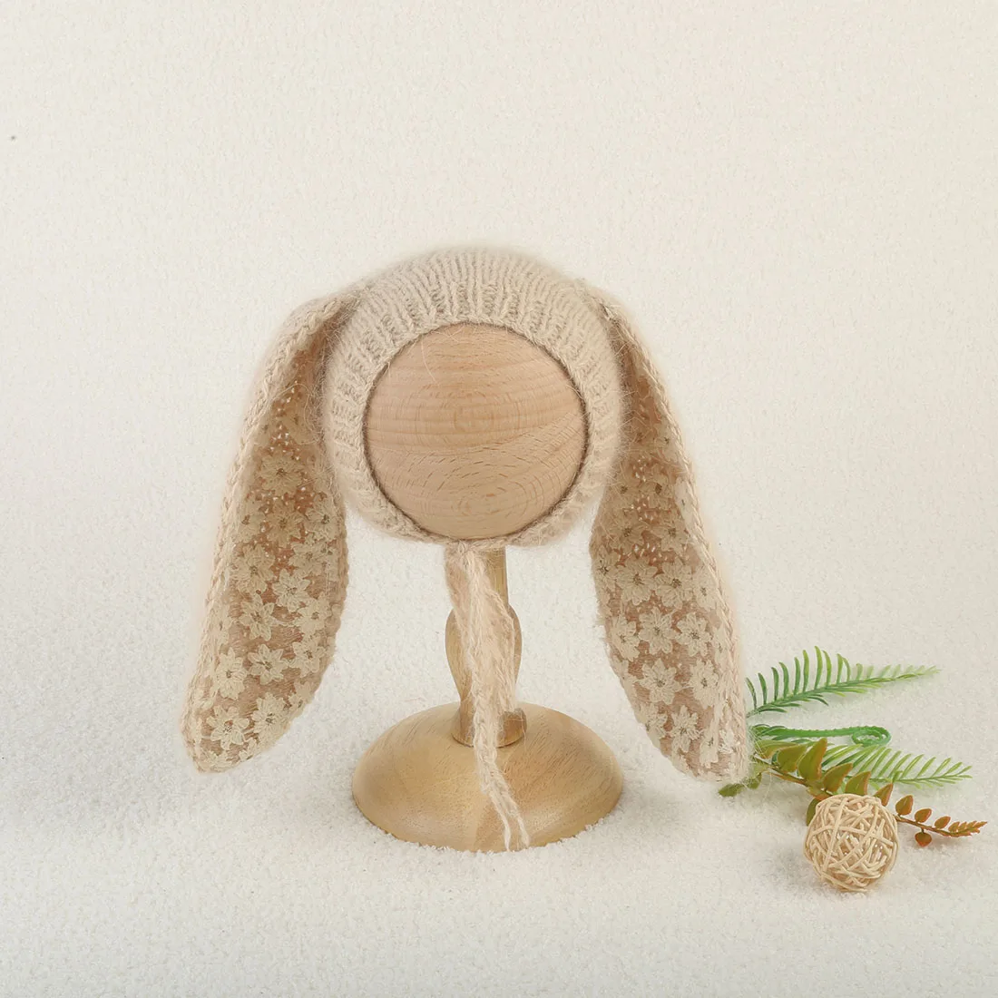 Weiche gestrickte Stretch-Angora-Kaninchen-Mütze mit großen Ohren, Neugeborenen-Fotografie-Requisiten, Jersey, gehäkelte flauschige Tiermütze, Fotoshooting Image