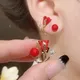 Koreanische Ohrringe Modeschmuck Rote Blume Imitation Perle Elegante Süße Schöne Ohrringe Für Frauen