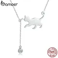 Bamoer s925 sterling silber katzen halskette niedlich silber katze anhänger schlüsselbein halskette