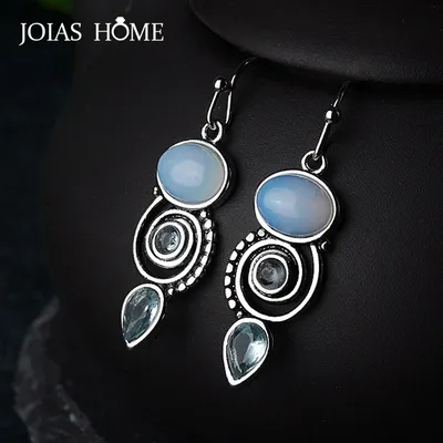 JoiasHome Vintage 925 Sterling Silber Tropfen Ohrringe Für Frauen Mit Runde Topaz Gemstoes Charme