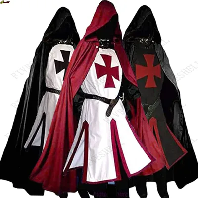 Herren mittelalter liche Kreuzritter Ritter Templer Tunika Kostüme Renaissance Halloween Mantel Image