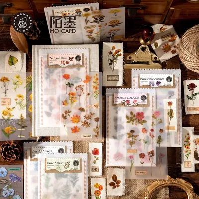 4 Blatt Vintage Rub On Transfers Pflanzenaufkleber Blumendeko-Aufkleber zum Basteln Stoff Journaling Image