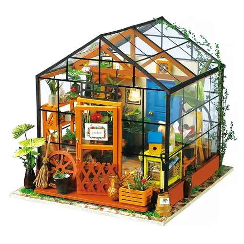 Robot ime DIY Puppenhaus mit Möbeln Kinder Erwachsenen grün Miniatur Puppenhaus Holz Kits montieren