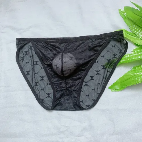 Männer Transparent Briefs Ice Silk Sheer Pouch G String Bikini Homosexuell Imitiert Dessous Thongs