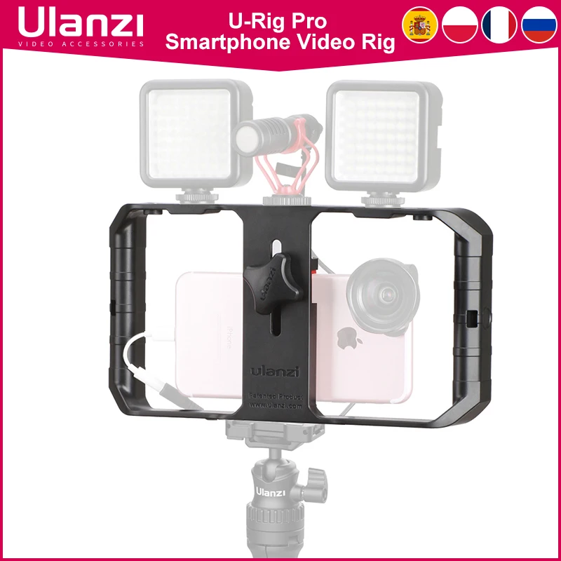 Ulanzi U-Rig Pro Smartphone-Video-Rig mit 3-Schuhhalterungen, Filmherstellungshülle, Handheld-Telefon, Videostabilisator, Griff, Stativhalterung