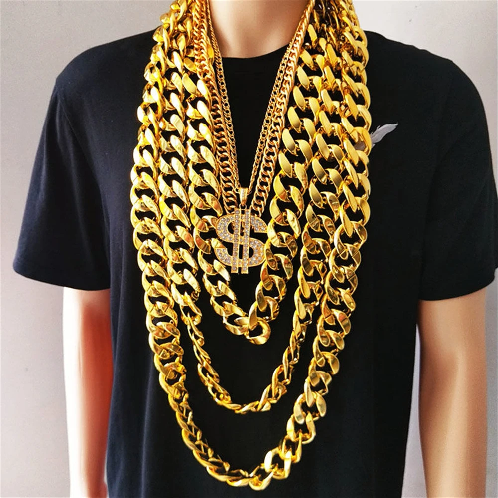 Hip Hop Gold Farbe Big Acryl Chunky Kette Halskette Für Männer Punk Übergroßen Große Kunststoff Link Kette männer Schmuck