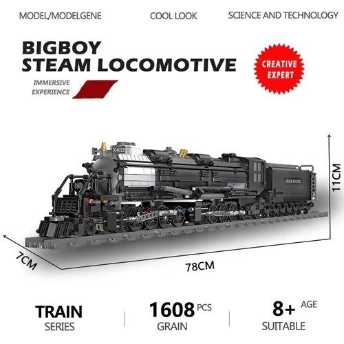 Die Bigboy Dampflok Zug Bausteine Stadt Modell Retro Ziegel Moc kreative Modul 1608 stücke Spielzeug