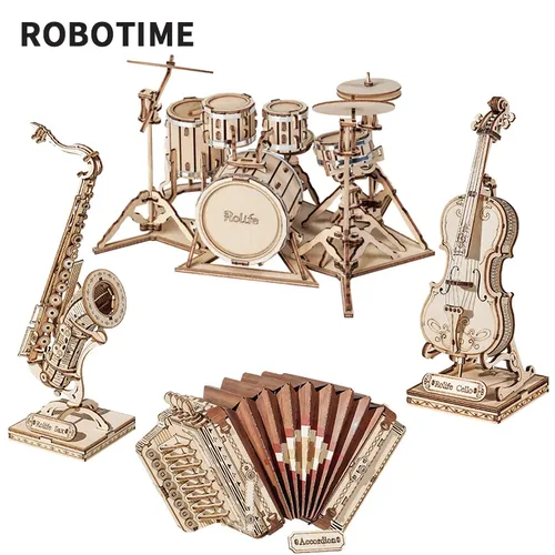 Robotime Rolife 3D Holz Puzzle Spiele Saxophon Trommel kit Akkordeon Cello Modell Spielzeug für