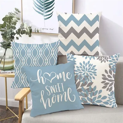 See blau weiß geometrische leinen kissen sofa kissen abdeckung hause dekoration kann angepasst Image