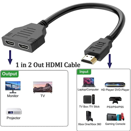 HDMI Splitter Adapter Kabel HDMI Splitter 1 in 2 Out HDMI Dual HDMI 1 zu 2 Weg HDMI 1 zu 2 HDMI