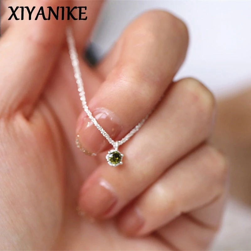 XIYANIKE Silber Farbe Neue Ankunft Grün Zirkon Anhänger Halskette Funkelnden Gypsophila Schöne Hochzeit Schmuck Geschenk Für Frauen Image
