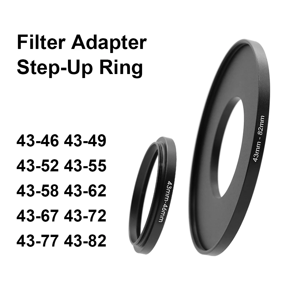 Kameraobjektiv-Filter-Adapterring, Step-Up-Ring aus Metall für 43-mm-Objektiv – 46 49 52 55 58 62 67 72 77 82 mm UV-ND-CPL-Gegenlichtblende usw. Image