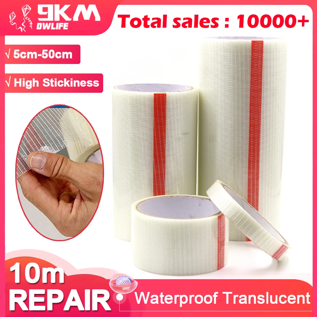 Ripstop-Segel-Reparaturband, Drachenband, 5 cm–50 cm, wasserfest, hohe Klebrigkeit, durchscheinend, für Spinnaker, Paragliders, Markisen, Zelte Image