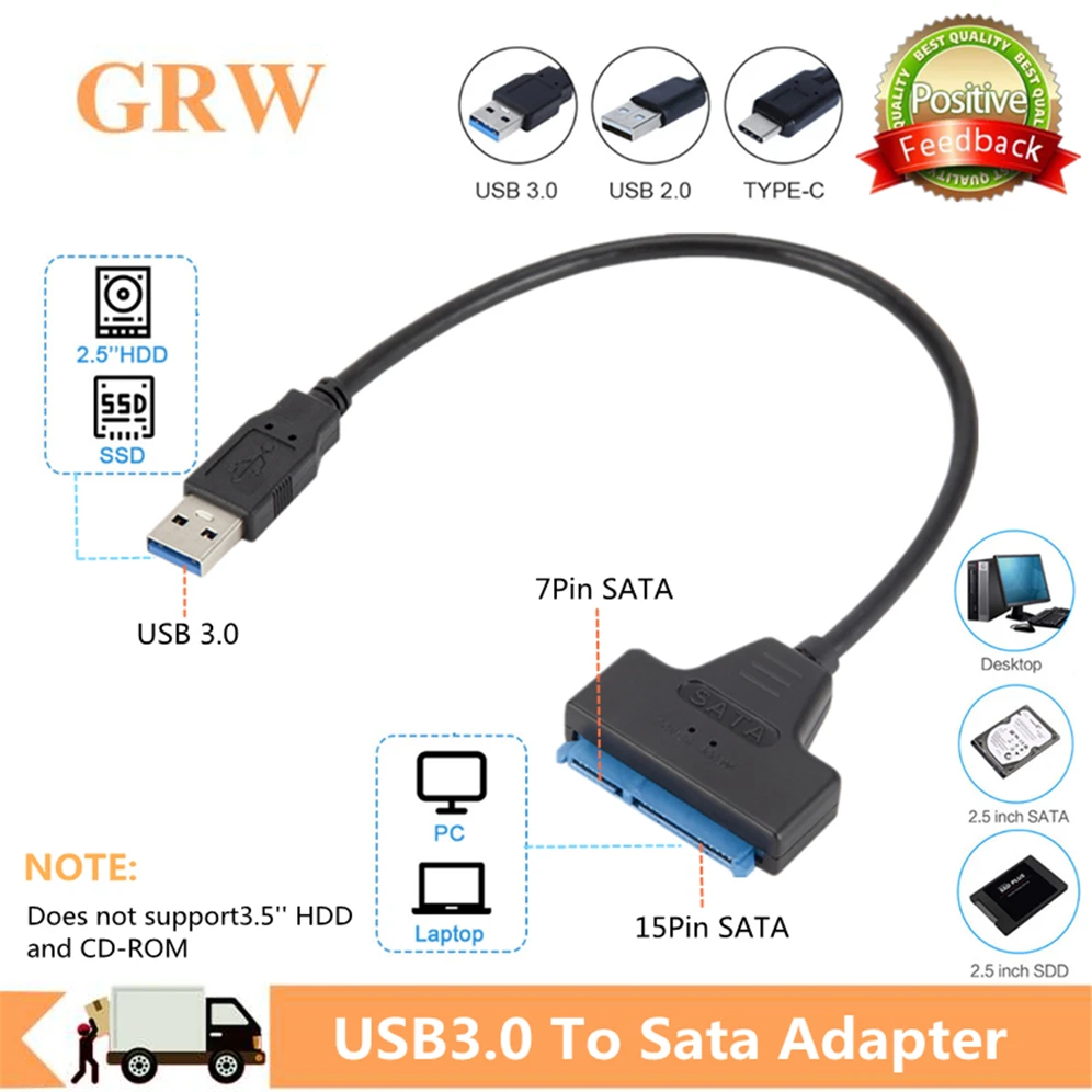 Grwibeo USB SATA 3-Kabel Sata-zu-USB3.0-Adapter bis zu 6 Gbit/s, unterstützt 2,5-Zoll-externe SSD-HDD-Festplatte, 22-poliges Sata III A25 2.0 Image