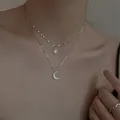 Korean Fashion Doppel Schicht Einfache Sterne Choker Halskette für Frauen Shiny Zirkon Mond Anhänger