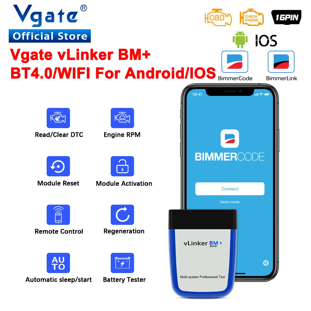 Vgate vLinker BM ELM327 Scanner WLAN Bluetooth 4.0 OBD2 OBD 2 Auto-Diagnosegerät für Bimmercode ELM 327 V 1 5 Image