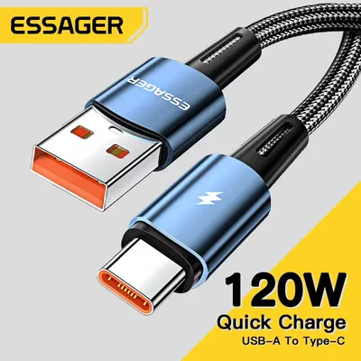 Essager 120W Super Schnelle Ladung Typ-C 67W Kabel Schnell Ladung USB Kabel 6A Für Xiaomi 12Pro redmi K50 Hinweis 11Pro Schwarz Shark 5Pro Image