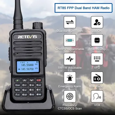 Retevis RT85 Walkie Talkie Long Range Ham Zwei-Wege-Radiosender Walkie-Talkies VHF UHF Dual Band Amateur Tragbares Radio Wandern