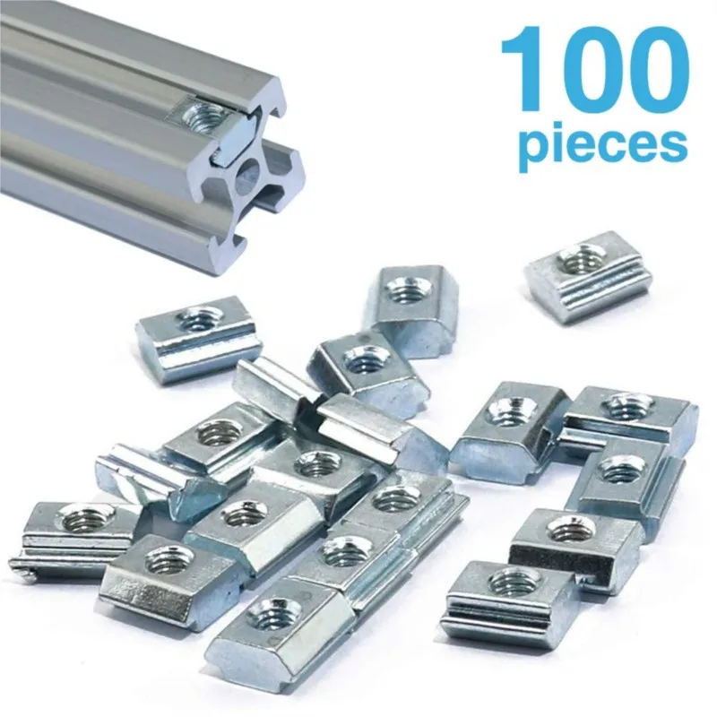 100 stücke/set 2020 M3 M4 M5 T Slide Mutter Verschluss Verzinkt T-Slot Muttern für 20 Serie aluminium Extrusion Profil Image