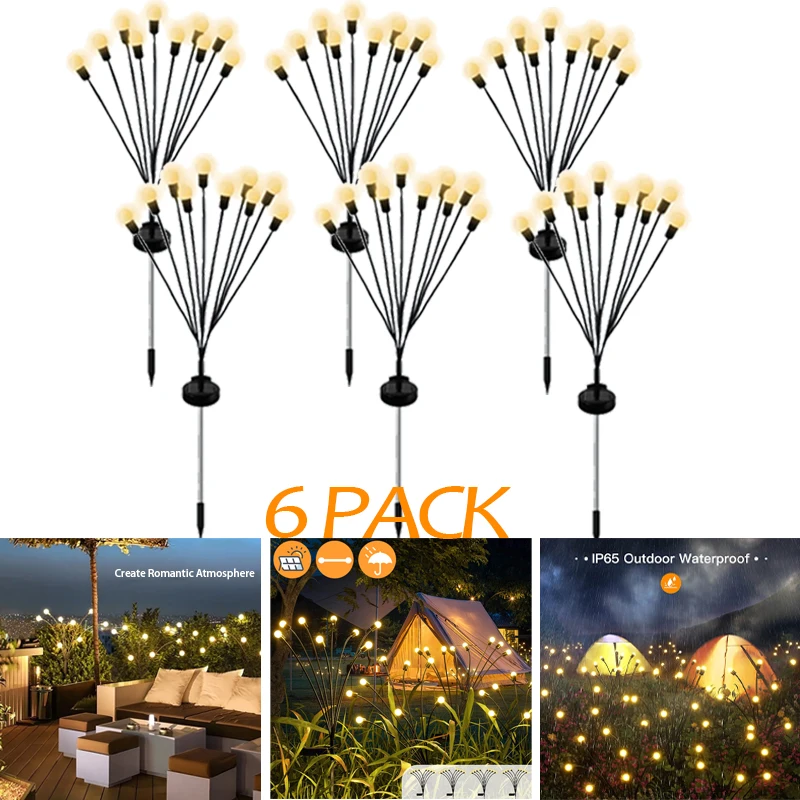 6PACK Solar LED Licht Im Freien Wasserdichte Garten Landschaft Lichter Firefly Garten Lichter Rasen Garten Decor Solar Licht