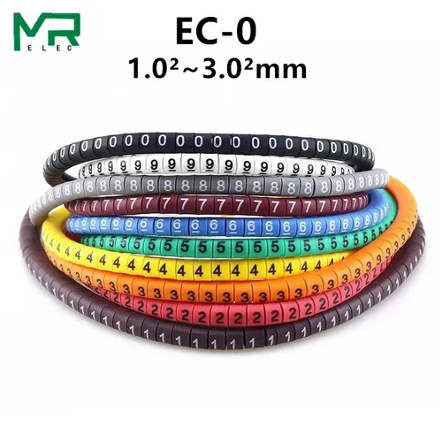 500PCS EC-0 Farbige Kabel Draht Marker 0 zu 9 Für Kabel Größe 1 5 qmm Farbige