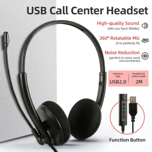 Wired USB Call-Center-Headset mit Noise Cancelling 360 ° Drehbare Mic Business Pendeln Freihändiger