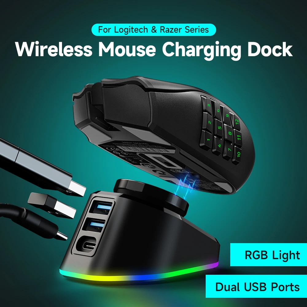 Drahtlose Maus-Ladestation für Logitech G Pro X G502 Lightspeed Magnet-Ladegerät für Razer DeathAdder Naga Viper Basilisk Image
