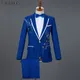 Royal Blue Pailletten Stickerei Anzug Männer Hochzeit Bräutigam Smoking Anzüge Hosen Mens One Button