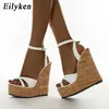 Eilyken Sommer weiße Damen High Heels aushöhlen Sandalen Plattform Schnalle Keile vorne offene Zehen Damenschuhe Größe 35-42
