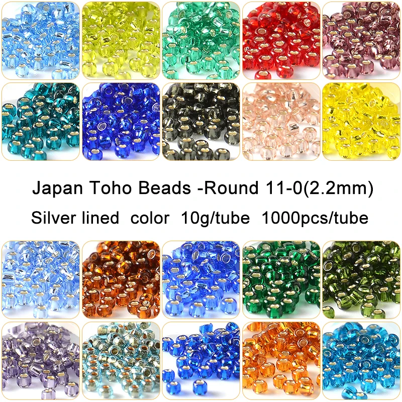 1000 Stück 11/0 TOHO Runde Perlen mit Silber ausgekleidet, Farbe 10 g, japanische Glas-Rocaillesperle für Handarbeiten, handgefertigt, DIY-Armband, Schmuckherstellung Image