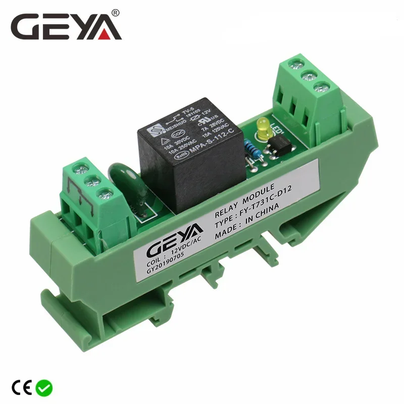 GEYA DIN-Schiene 1-Kanal-Relaisplatine 5 V 12 V 24 V 48 V 110 V 230 V Relaismodul mit Schnittstelle Elektromagnetisches Relais NPN PNP Image