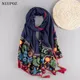 Ethnische Stickerei Frauen Winter Foulard Elegante Blume Langen Schal Moslemisches Hijab Schal