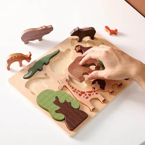 Babys pielzeug 3d Holz puzzle Waldtiere Puzzle Board frühen pädagogischen Montessori Holz spielzeug
