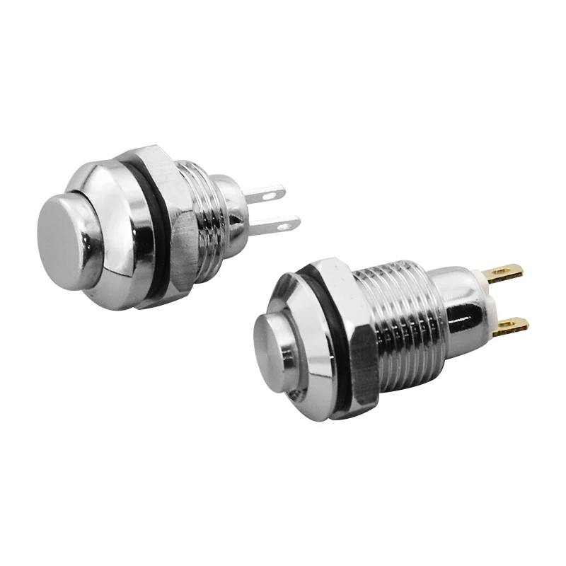 1pc 8mm Metall Push Button Schalter Selbst-reset Momentary Selbst-locking Rast 2 Pins Hohe kopf 3A/250V Computer Türklingel Horn Image