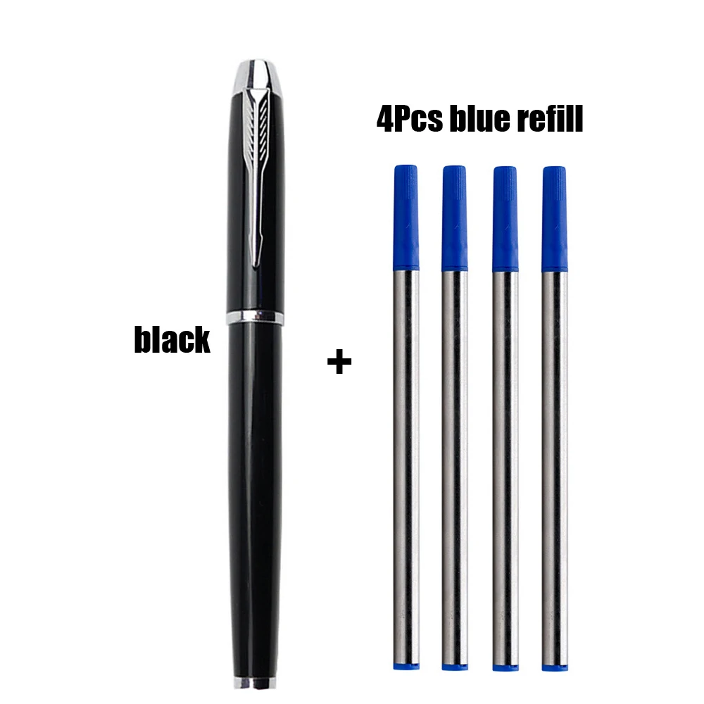 1 + 4 Stücke Büro Schule Kugelschreiber Metallstift Luxus Metall Gelstifte & Minen Set Geschenk 0,5mm Blau Schwarz Tintenroller Image