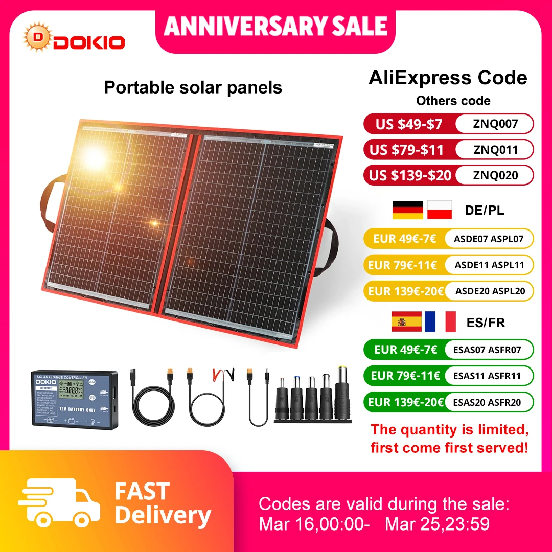 Dokio 18v 97w flexibles faltbares Solarpanel-Kit tragbares Solarpanel-Solarpanel-Ladegerät für Bootfahren/Camping im Freien 12V Image