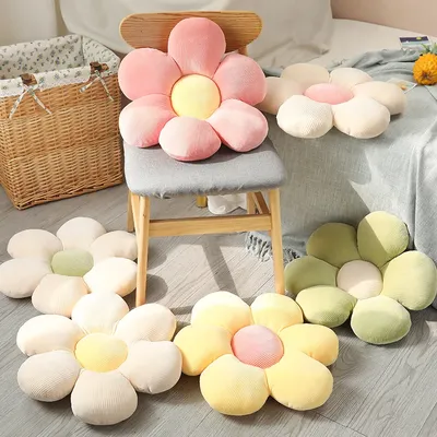 Hochwertiges Blumenkissen mit sechs Blütenblättern, mädchenhaftes Raumdekor, Sonnenblumenkissen, Image