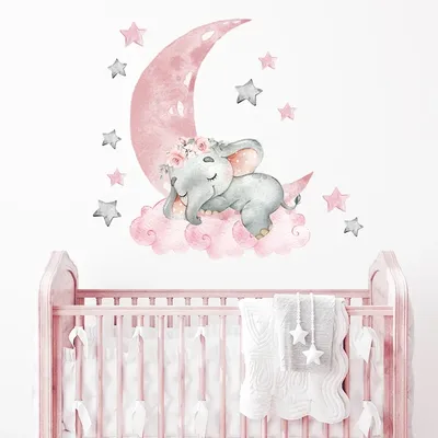 1Pc Cartoon Rosa Elefant Wand Aufkleber Zimmer Dekor Schlafzimmer Wand Aufkleber Baby Zimmer Kindergarten Wand Dekoration Aufkleber Wohnzimmer Image
