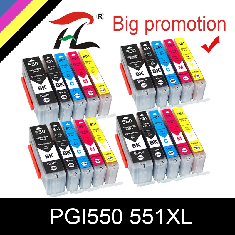 20 Stück PGI550 XL kompatible Canon CLI 551 PGI 550 Tintenpatrone für Pixma iP7250 iX6850 MG5550 MG5650 MG6450 MG6650 MX725 MX925 Image