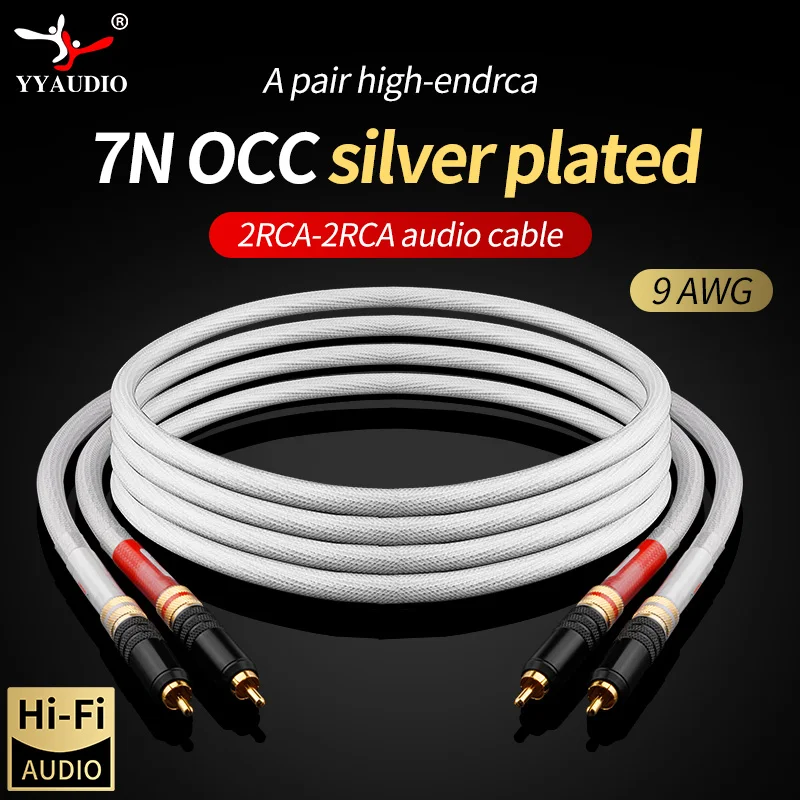 YYAUDIO Hi-End 7N OCC versilbertes 2RCA-Audiokabel 12 Stränge Audiokabel HIFI 2RCA auf 2RCA-Kabel mit WBT-RCA-Steckerkabel Image