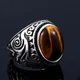 Vintage Oval Tiger Eye Brown Edelstein Ring Männer Frauen Mode Punk Edelstahl Gravierte Muster