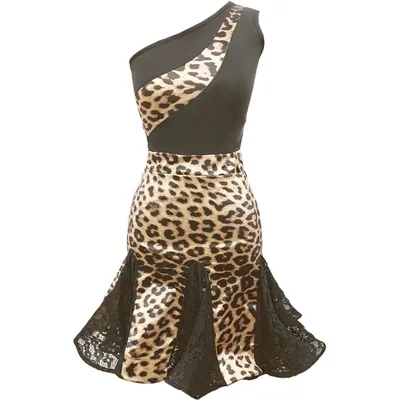 1 teile/los kinder sexy eine schulter leopard latin kleid mädchen leistung chacha tanzen dresss