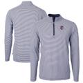 Men's Cutter & Buck Navy/White Minnesota Twins Virtue Eco Pique Micro Stripe Big Tall Recycled Quarter-Zip Pullover Top
